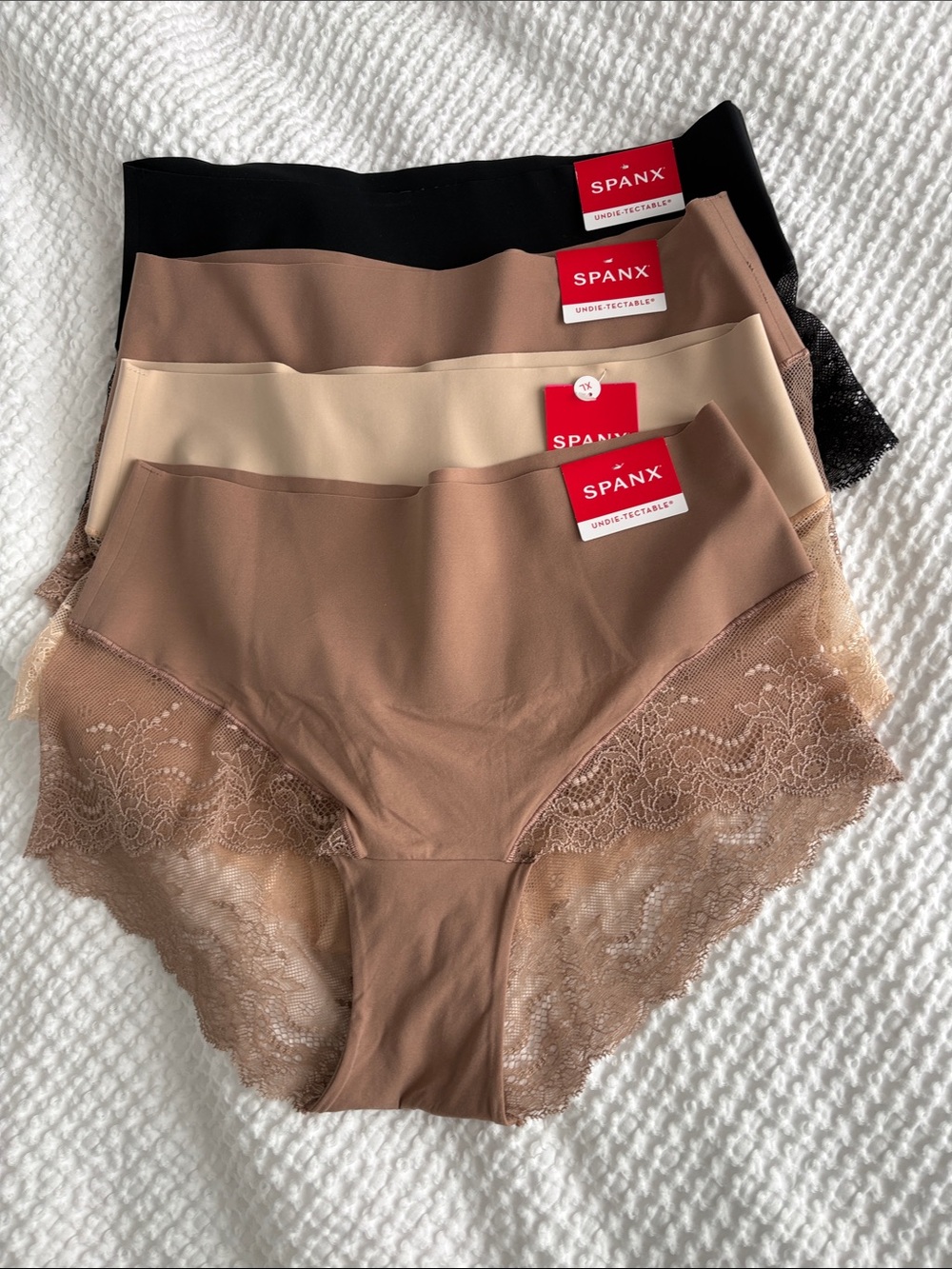 SPANX Lace-Trim High-Waist Briefs - Black, Mocha, Nude, Beige